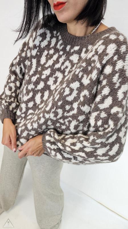 Maglione Leopardo Fango