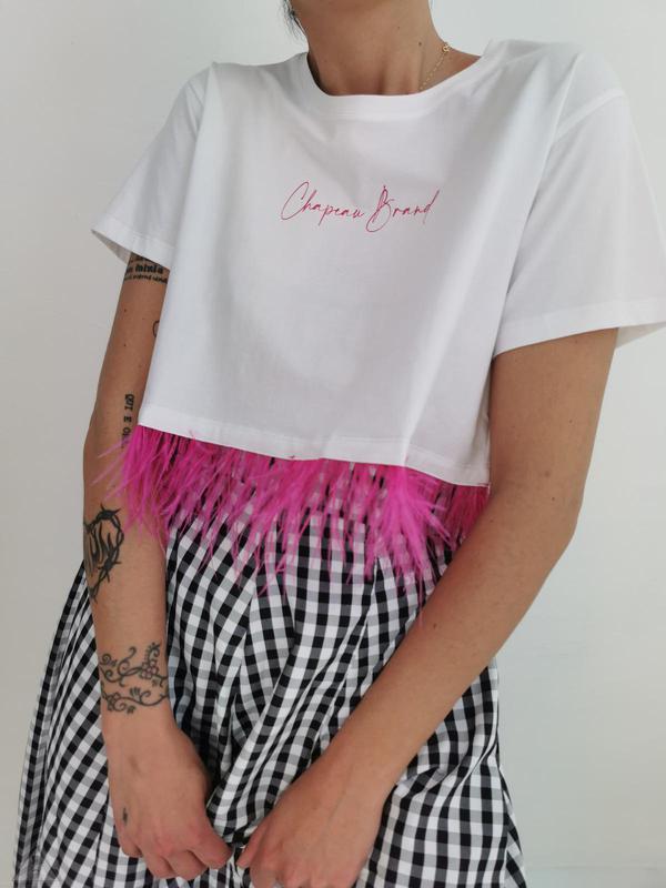 T-Shirt piume crop Fucsia